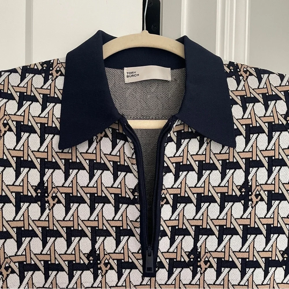 Tory Burch Basketweave Polo Mini dress zip front‎ collar